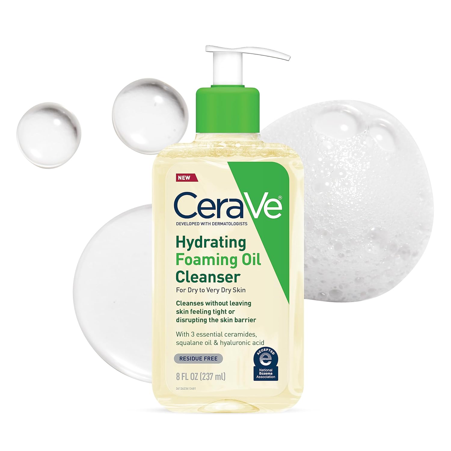 1 Cerave Hydrating Foaming Oil Cleanser for Dry to Very Dry Skin – 8 Fl Oz, US variant - Image 1